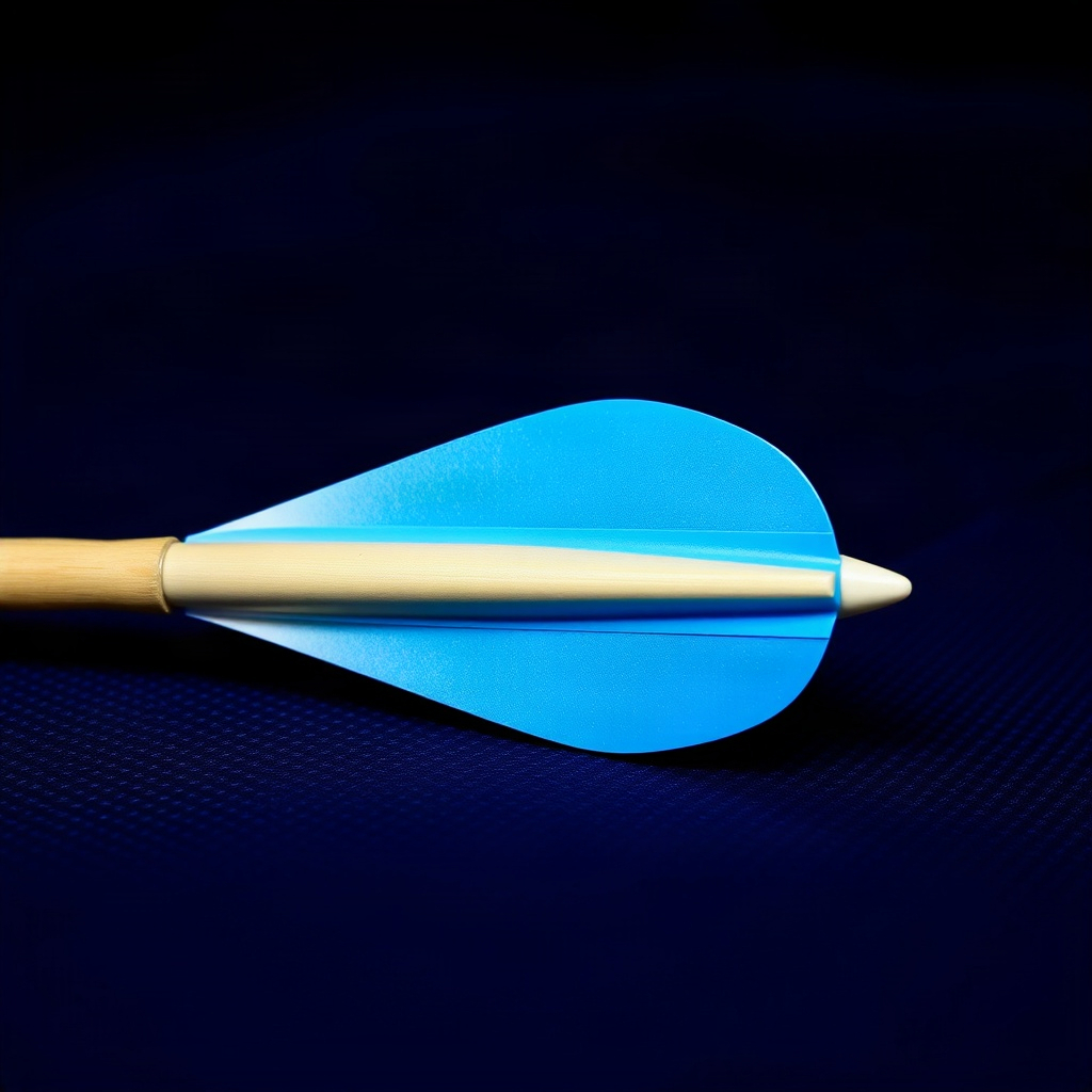 Cyan and white fletching on a dark cloth
