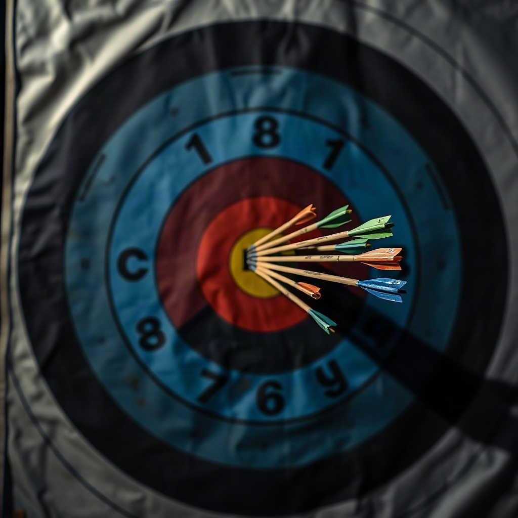 A tight arrow cluster just right of the target center
